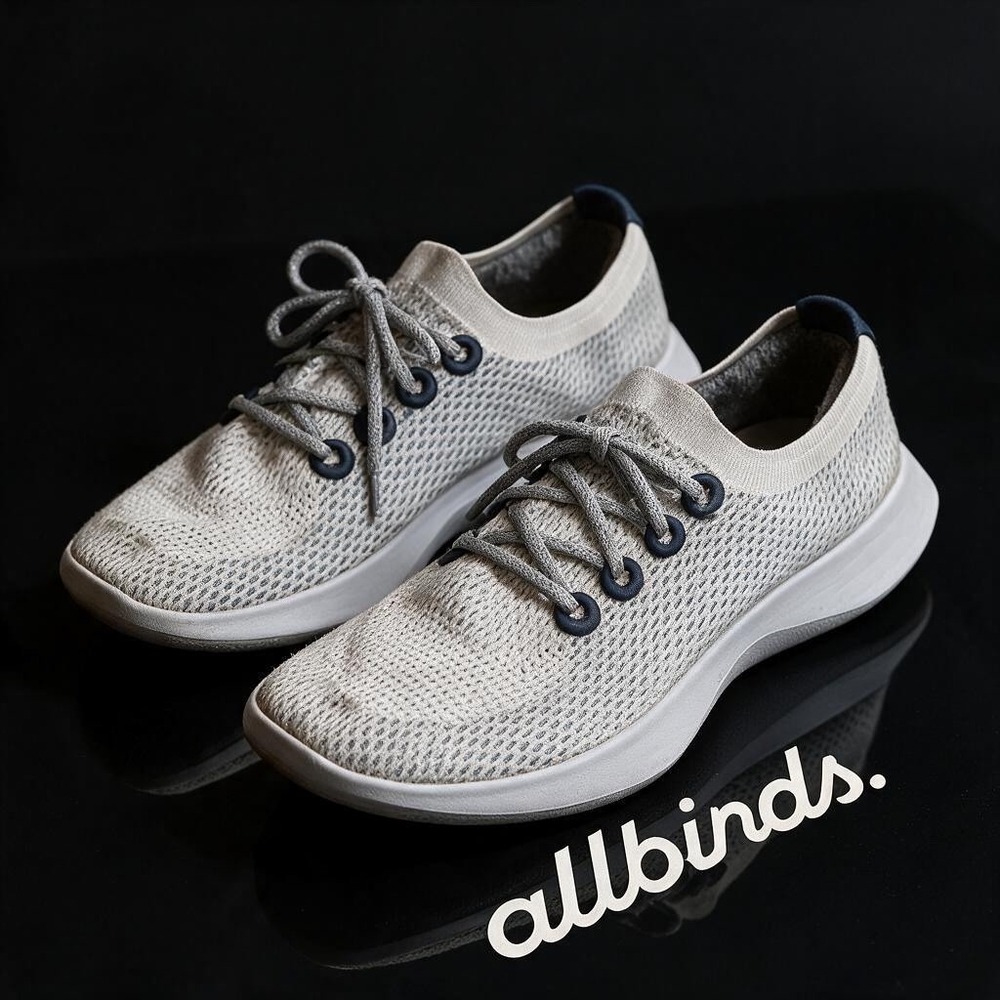 Allbirds Tree Dashers Mens 11.5 Grey Blue Knit Sustainable Running Shoes Sneaker